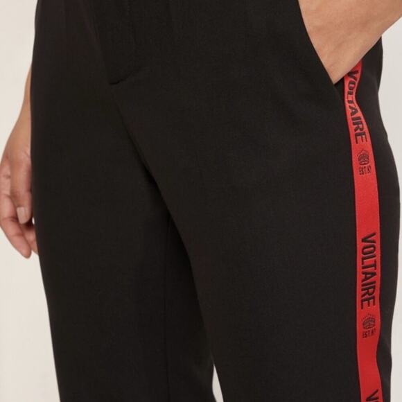 Zadig & Voltaire Black Poemo Band Red Track Stripe Trouser Pants 36 S - Picture 3 of 12